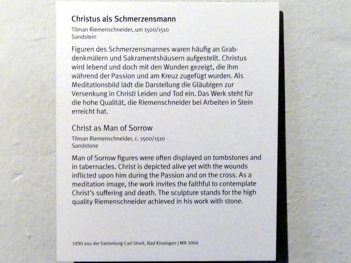 Tilman Riemenschneider (1487–1523), Christus als Schmerzensmann, München, Bayerisches Nationalmuseum, Saal 16, um 1500–1510, Bild 3/3