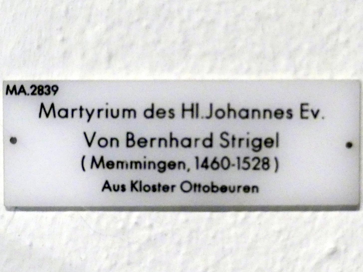 Bernhard Strigel (1475–1528), Martyrium des Heiligen Johannes Evangelist, Ottobeuren, Benediktinerabtei, jetzt München, Bayerisches Nationalmuseum, Saal 17, Undatiert, Bild 4/4