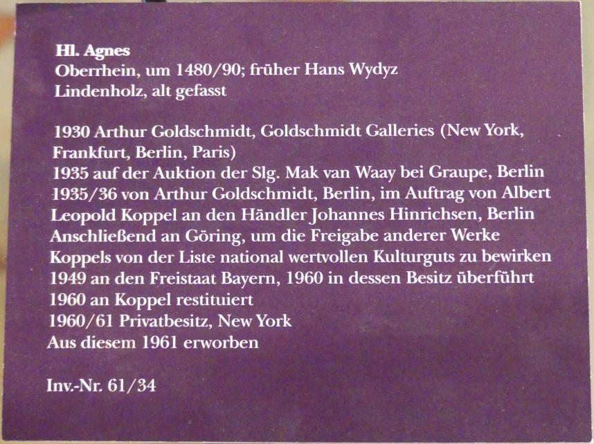 Hans Wydyz (Hans Weiditz) (1485–1515), Heilige Agnes, München, Bayerisches Nationalmuseum, Saal 17, 1480–1490, Bild 4/4