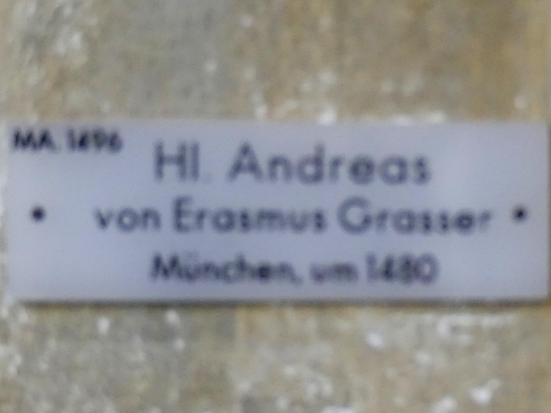 Erasmus Grasser (1480–1495), Hl. Andreas, München, Bayerisches Nationalmuseum, Saal 15, um 1480, Bild 5/5