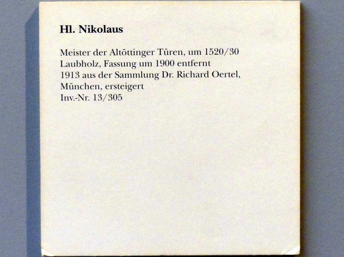Meister der Altöttinger Türen (Matthäus Krinis?) (1517–1525), Hl. Nikolaus, München, Bayerisches Nationalmuseum, Saal 15, um 1520–1530, Bild 4/4