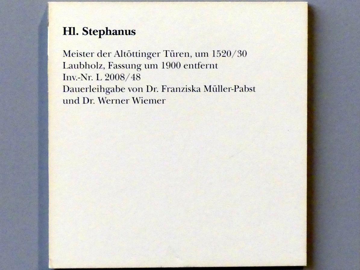 Meister der Altöttinger Türen (Matthäus Krinis?) (1517–1525), Hl. Stephanus, München, Bayerisches Nationalmuseum, Saal 15, um 1520–1530, Bild 4/4