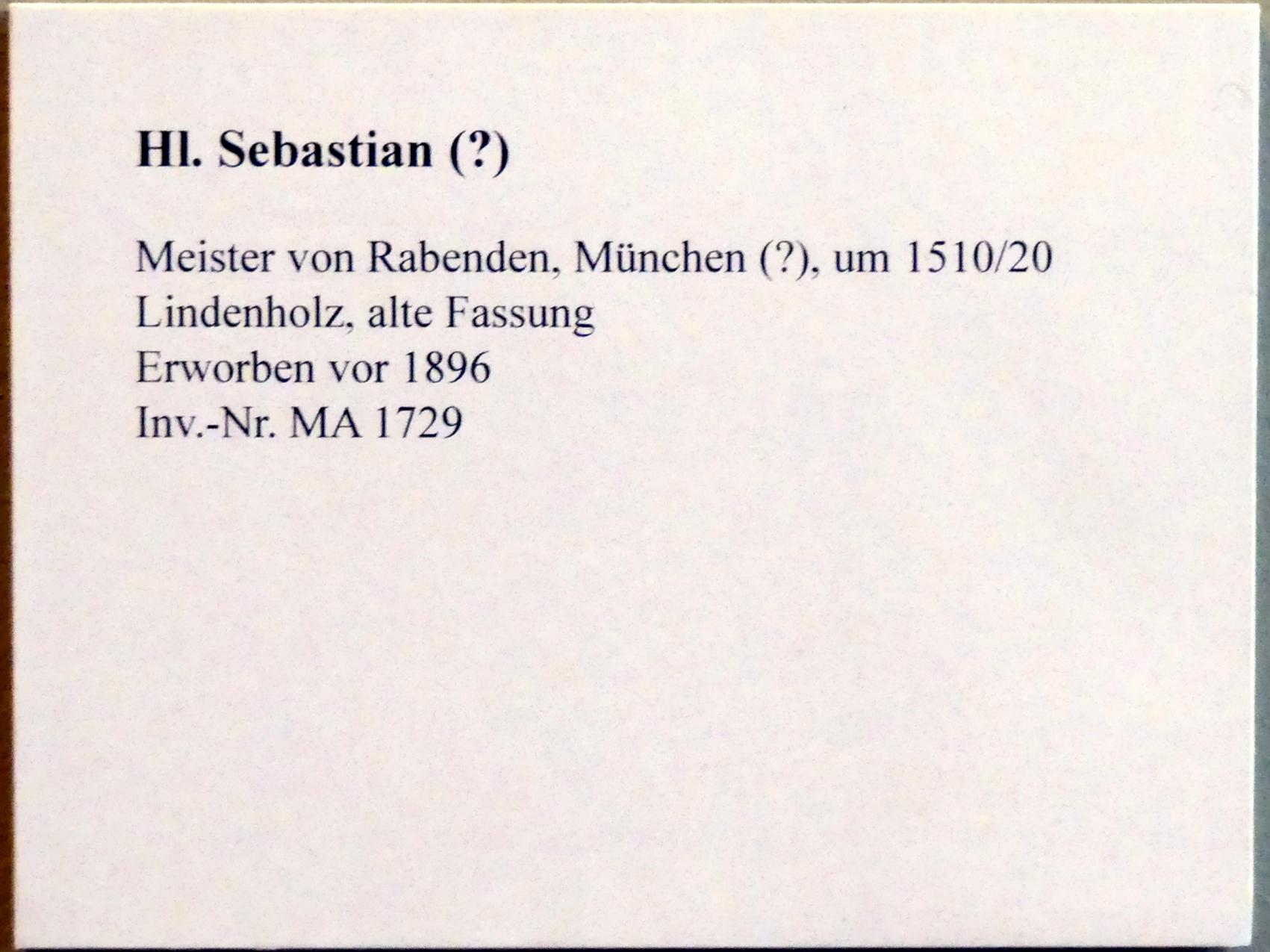 Meister von Rabenden (1515–1520), Hl. Sebastian (?), München, Bayerisches Nationalmuseum, Saal 15, um 1510–1520, Bild 5/5