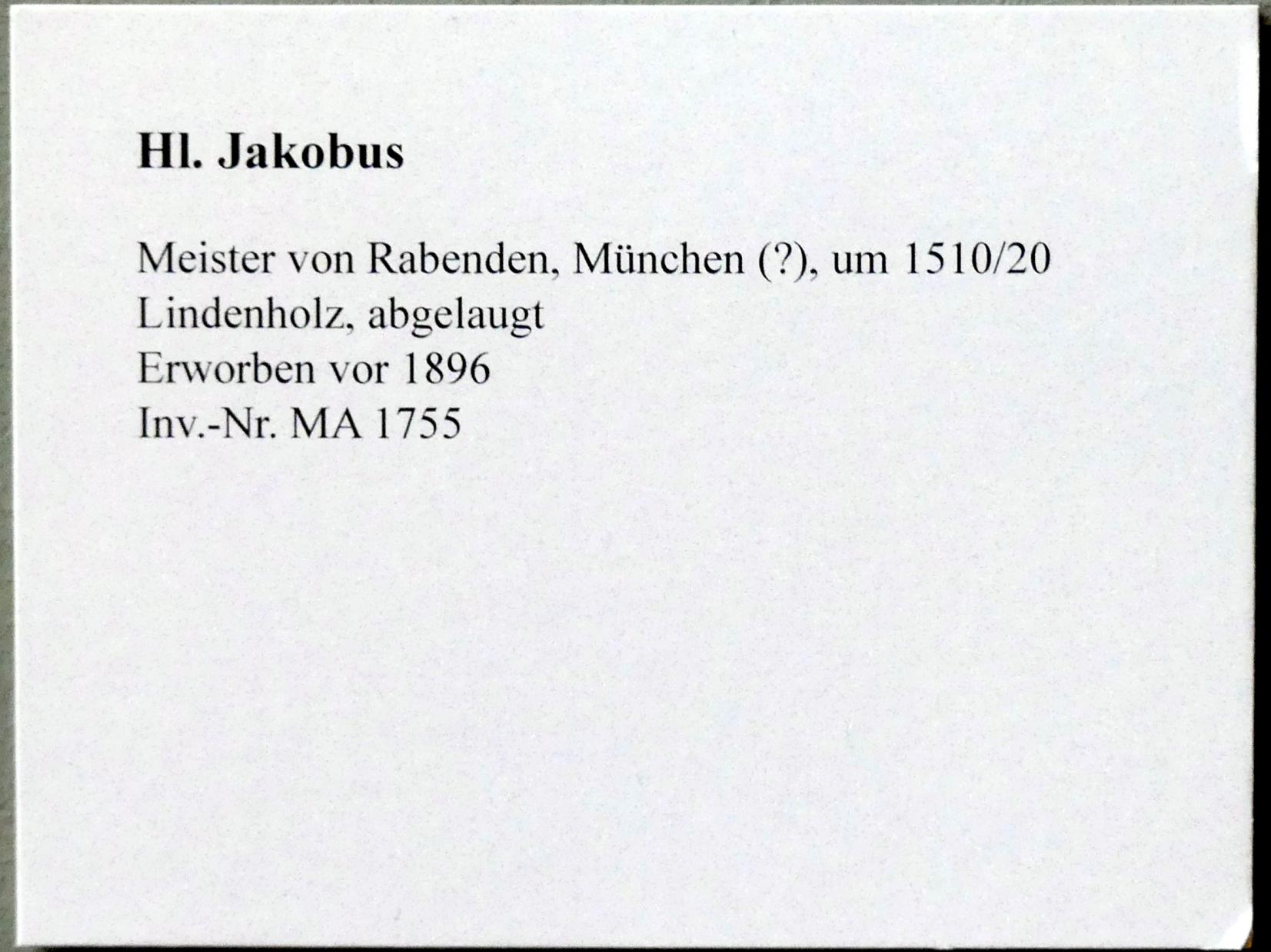 Meister von Rabenden (1515–1520), Hl. Jakobus, München, Bayerisches Nationalmuseum, Saal 15, um 1510–1520, Bild 4/4