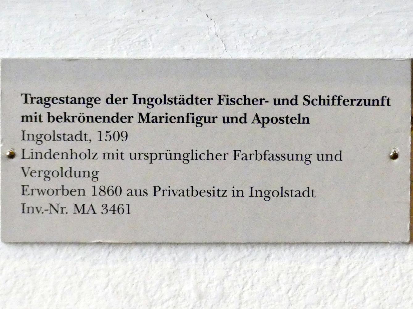 Tragestange der Ingolstädter Fischer- und Schifferzunft mit bekrönender Marienfigur und Aposteln, München, Bayerisches Nationalmuseum, Saal 15, 1509, Bild 5/5