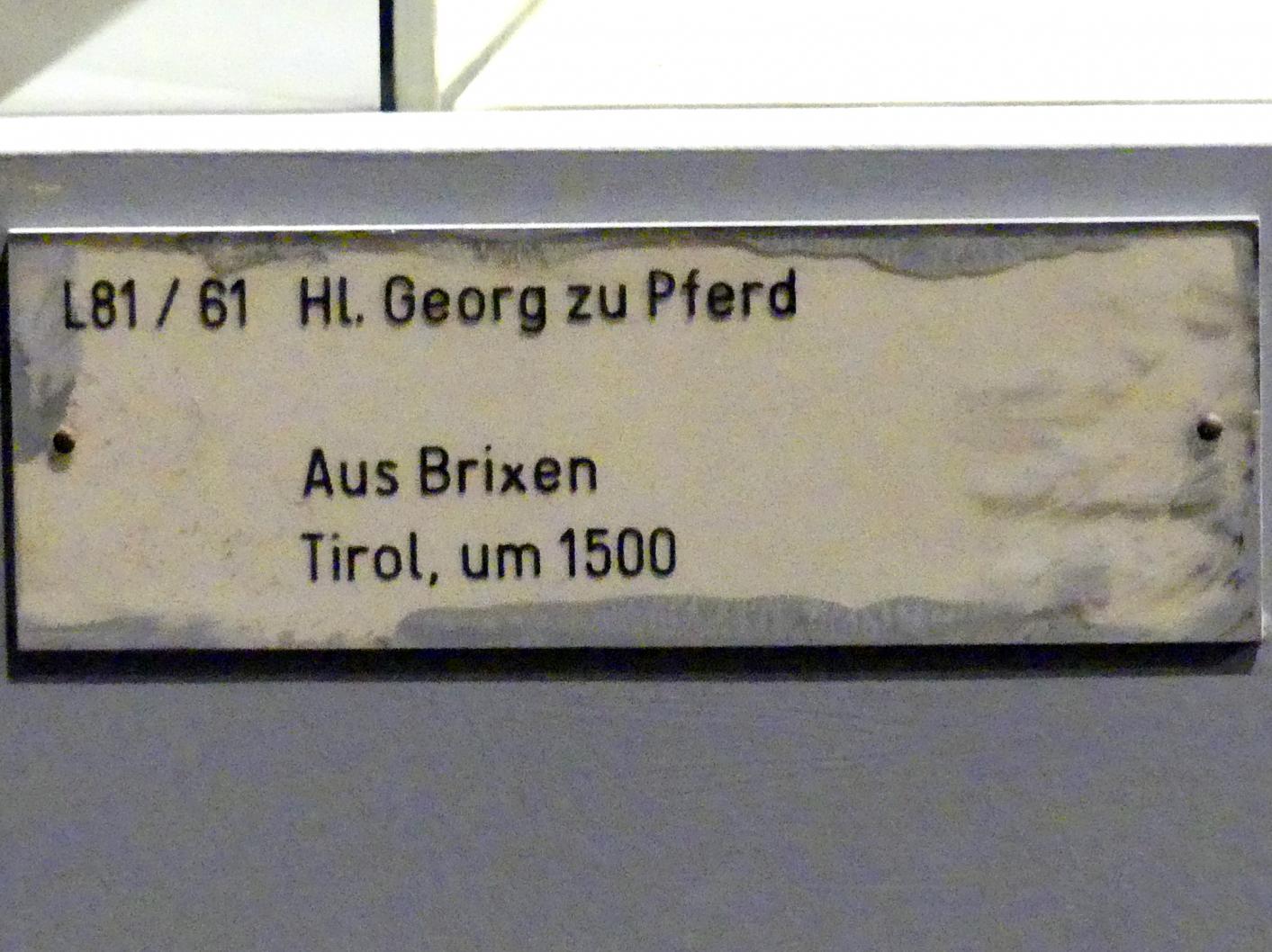 Hl. Georg zu Pferd, Burgrain (Isen), Schloss Burgrain, jetzt München, Bayerisches Nationalmuseum, Saal 15, um 1500, Bild 4/4