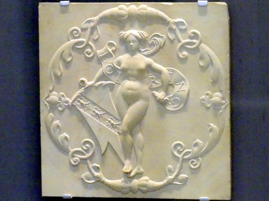 Thomas Hering (1532–1537), Jacobäa, Herzogin von Bayern, geb. Markgräfin von Baden mit fünf Ahnenwappen, München, Bayerisches Nationalmuseum, Saal 21, um 1535–1540, Bild 5/8