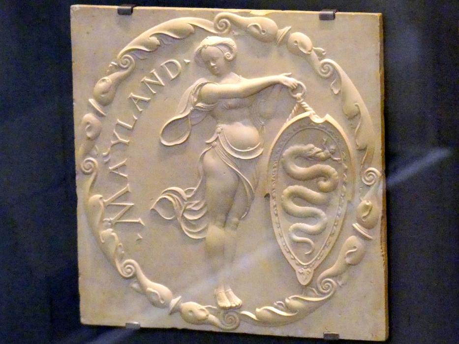 Thomas Hering (1532–1537), Jacobäa, Herzogin von Bayern, geb. Markgräfin von Baden mit fünf Ahnenwappen, München, Bayerisches Nationalmuseum, Saal 21, um 1535–1540, Bild 6/8