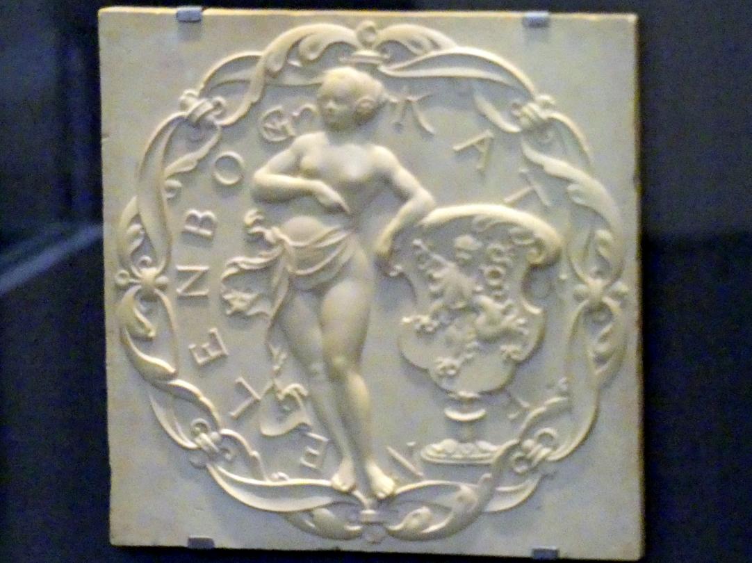 Thomas Hering (1532–1537), Jacobäa, Herzogin von Bayern, geb. Markgräfin von Baden mit fünf Ahnenwappen, München, Bayerisches Nationalmuseum, Saal 21, um 1535–1540, Bild 7/8