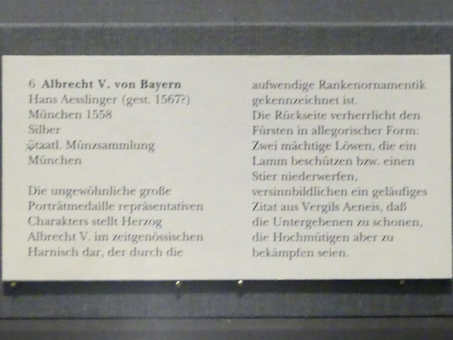 Hans Aesslinger (1550–1570), Albrecht V. von Bayern, München, Bayerisches Nationalmuseum, Saal 22, 1558, Bild 2/2