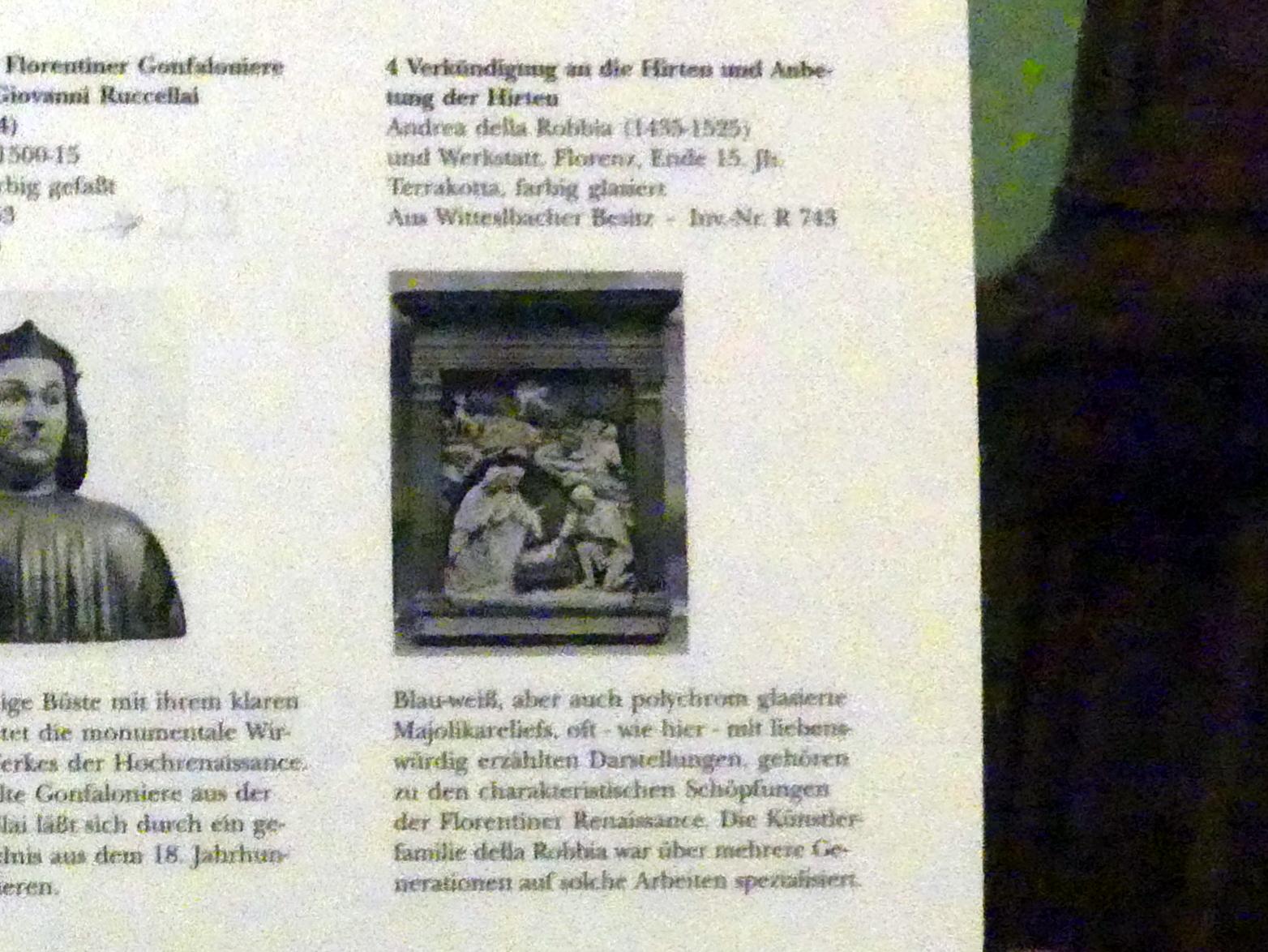 Andrea della Robbia (1465–1525), Verkündigung an die Hirten und Anbetung der Hirten, München, Bayerisches Nationalmuseum, Saal 24, Ende 15. Jhd., Bild 2/2