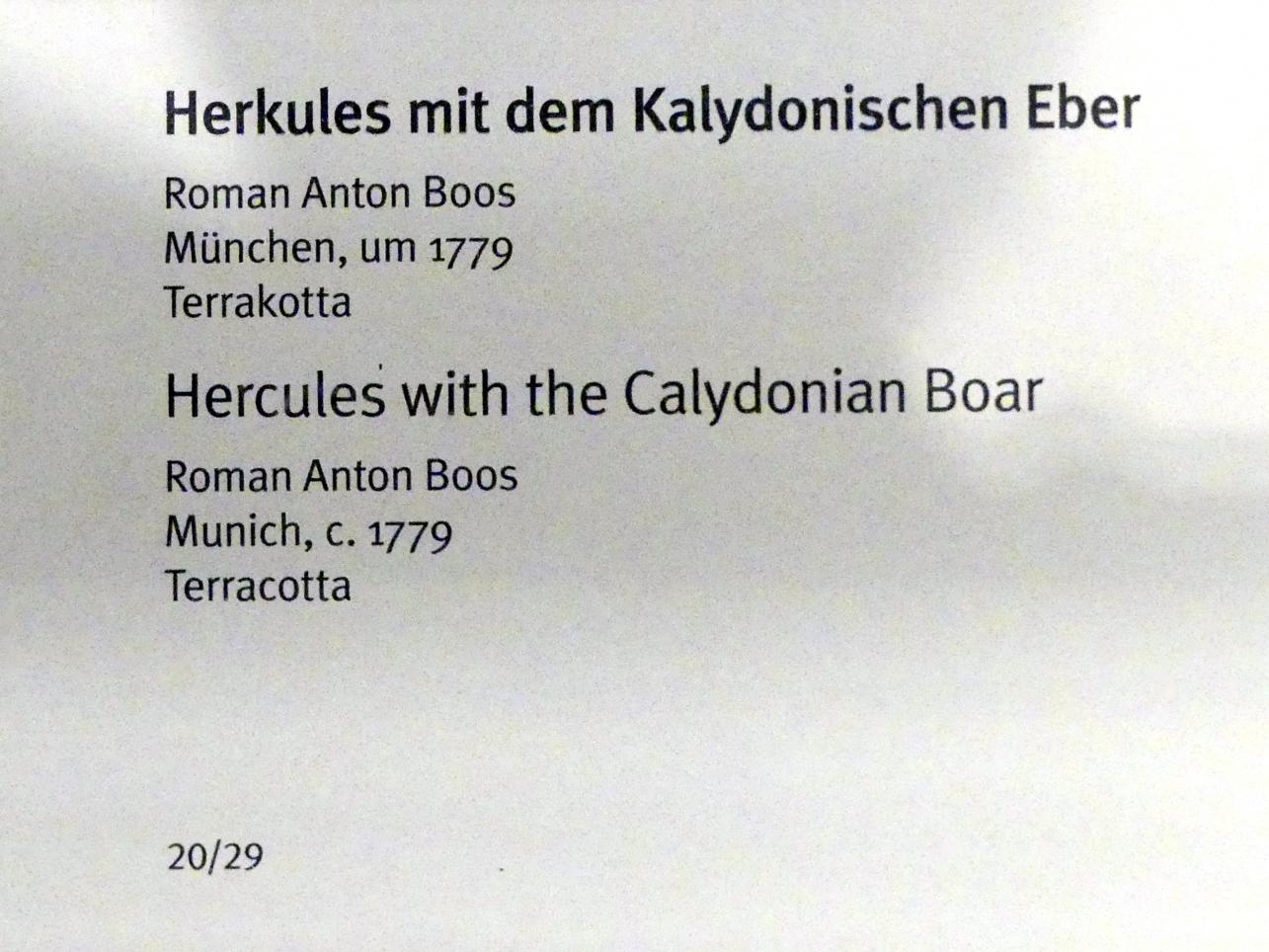 Roman Anton Boos (1767–1790), Herkules mit dem Kalydonischen Eber, München, Hofgarten, jetzt München, Bayerisches Nationalmuseum, Saal 43, um 1779, Bild 2/4