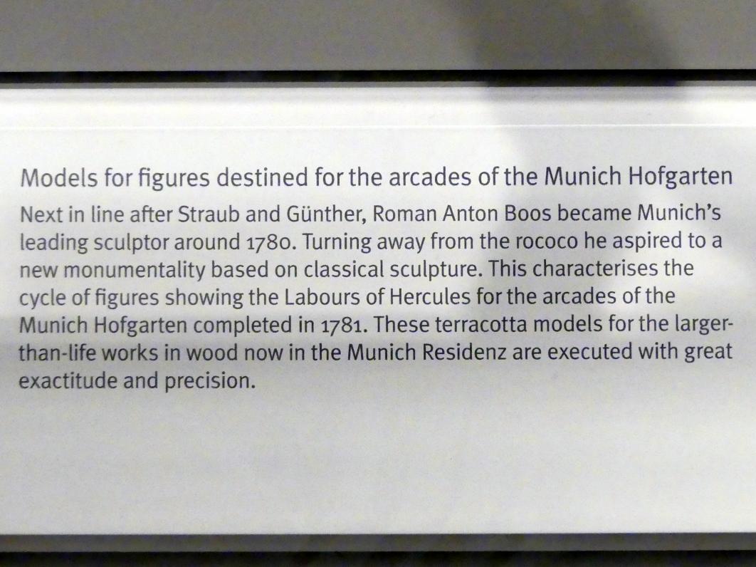 Roman Anton Boos (1767–1790), Herkules und Atlas tragen das Himmelsgewölbe, München, Hofgarten, jetzt München, Bayerisches Nationalmuseum, Saal 43, um 1779, Bild 4/4