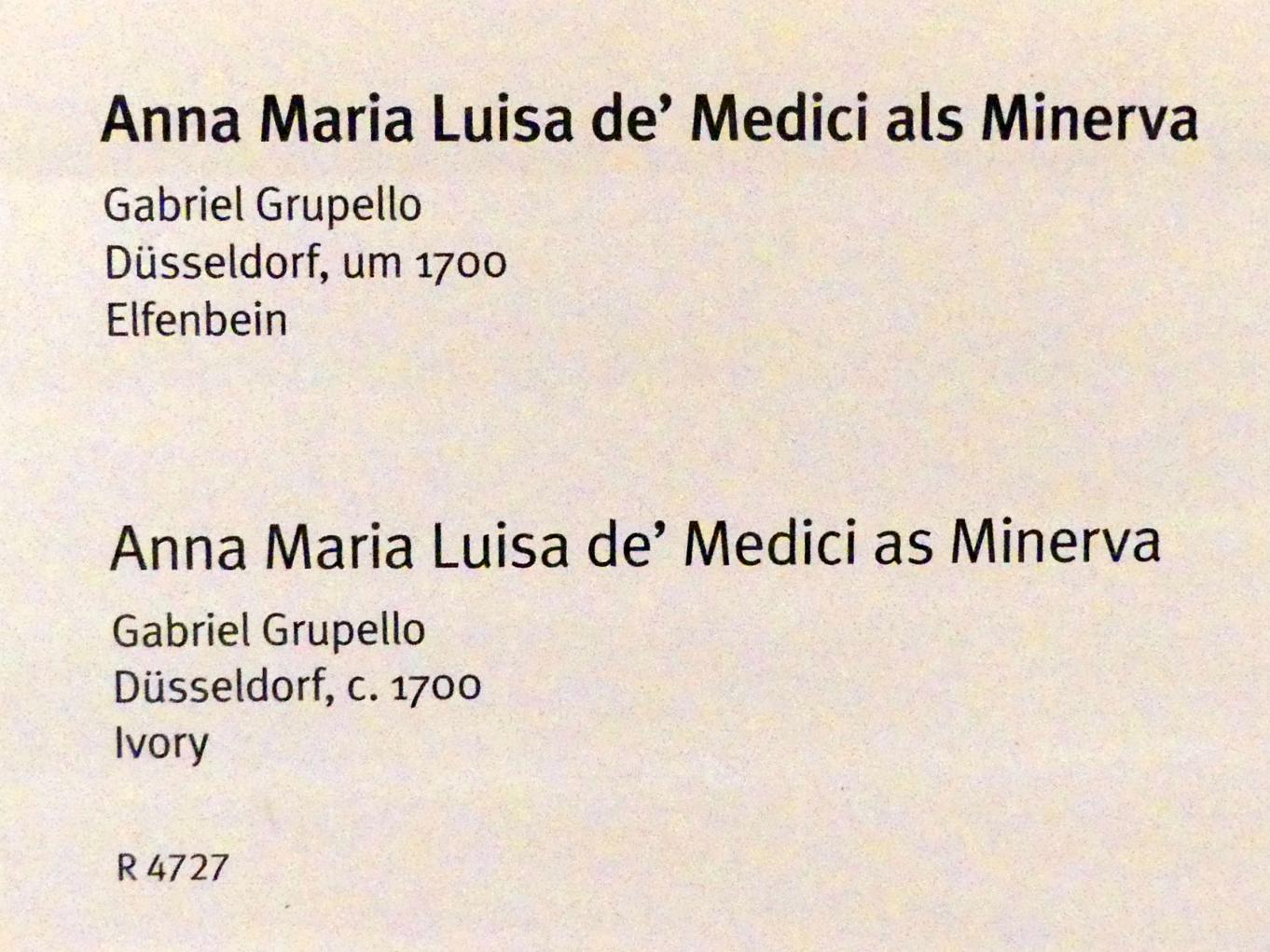 Gabriel Grupello (1691–1715), Anna Maria Luisa de' Medici als Minerva, München, Bayerisches Nationalmuseum, Saal 36, um 1700, Bild 2/3
