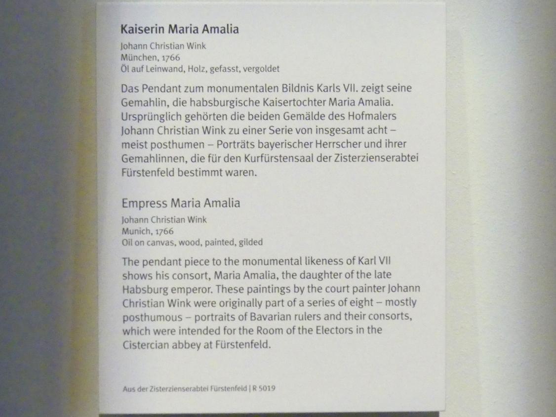 Johann Christian Thomas Wink (1762–1772), Kaiserin Maria Amalia, Fürstenfeld, ehem. Zisterzienserabtei, jetzt München, Bayerisches Nationalmuseum, Saal 38, 1766, Bild 2/2