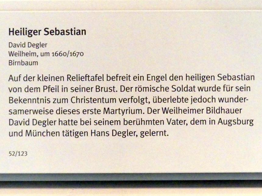 David Degler (1665), Heiliger Sebastian, München, Bayerisches Nationalmuseum, Saal 40, um 1660–1670, Bild 2/3