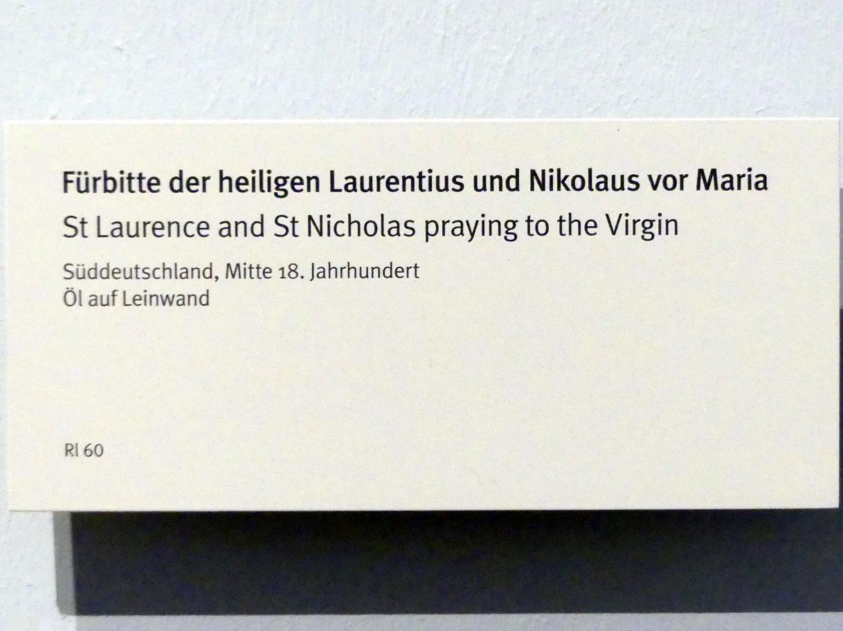 Fürbitte der heiligen Laurentius und Nikolaus vor Maria, München, Bayerisches Nationalmuseum, Saal 45, Mitte 18. Jhd., Bild 2/2