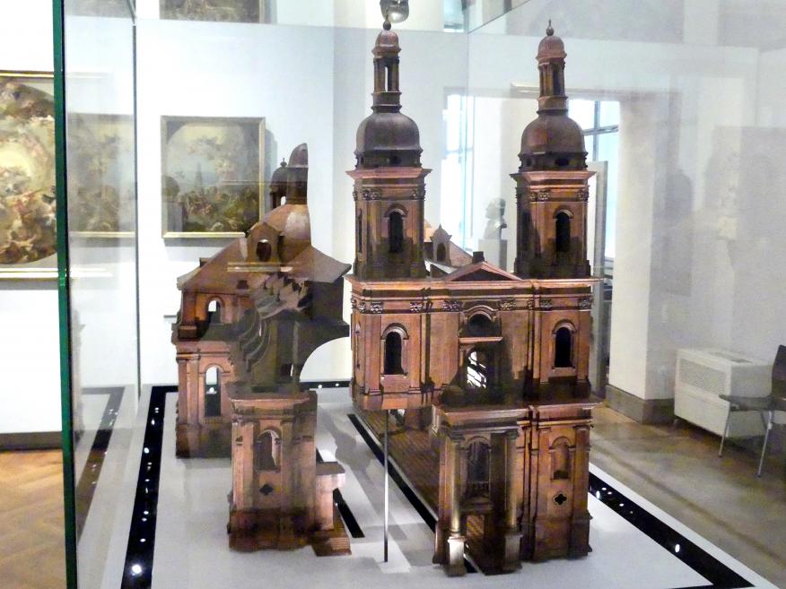 Modell der Abteikirche Münsterschwarzach, Münsterschwarzach, Benediktinerabtei, jetzt München, Bayerisches Nationalmuseum, Saal 45, 1726–1727, Bild 2/6