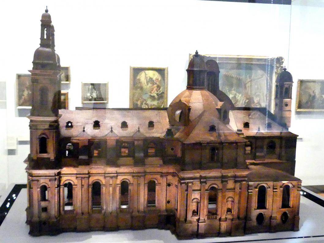 Modell der Abteikirche Münsterschwarzach, Münsterschwarzach, Benediktinerabtei, jetzt München, Bayerisches Nationalmuseum, Saal 45, 1726–1727, Bild 3/6