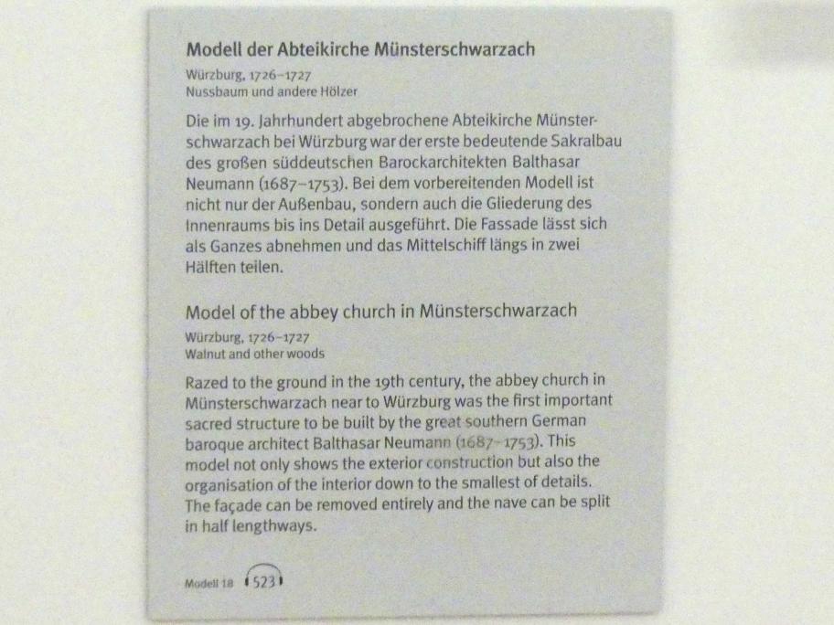 Modell der Abteikirche Münsterschwarzach, Münsterschwarzach, Benediktinerabtei, jetzt München, Bayerisches Nationalmuseum, Saal 45, 1726–1727, Bild 6/6