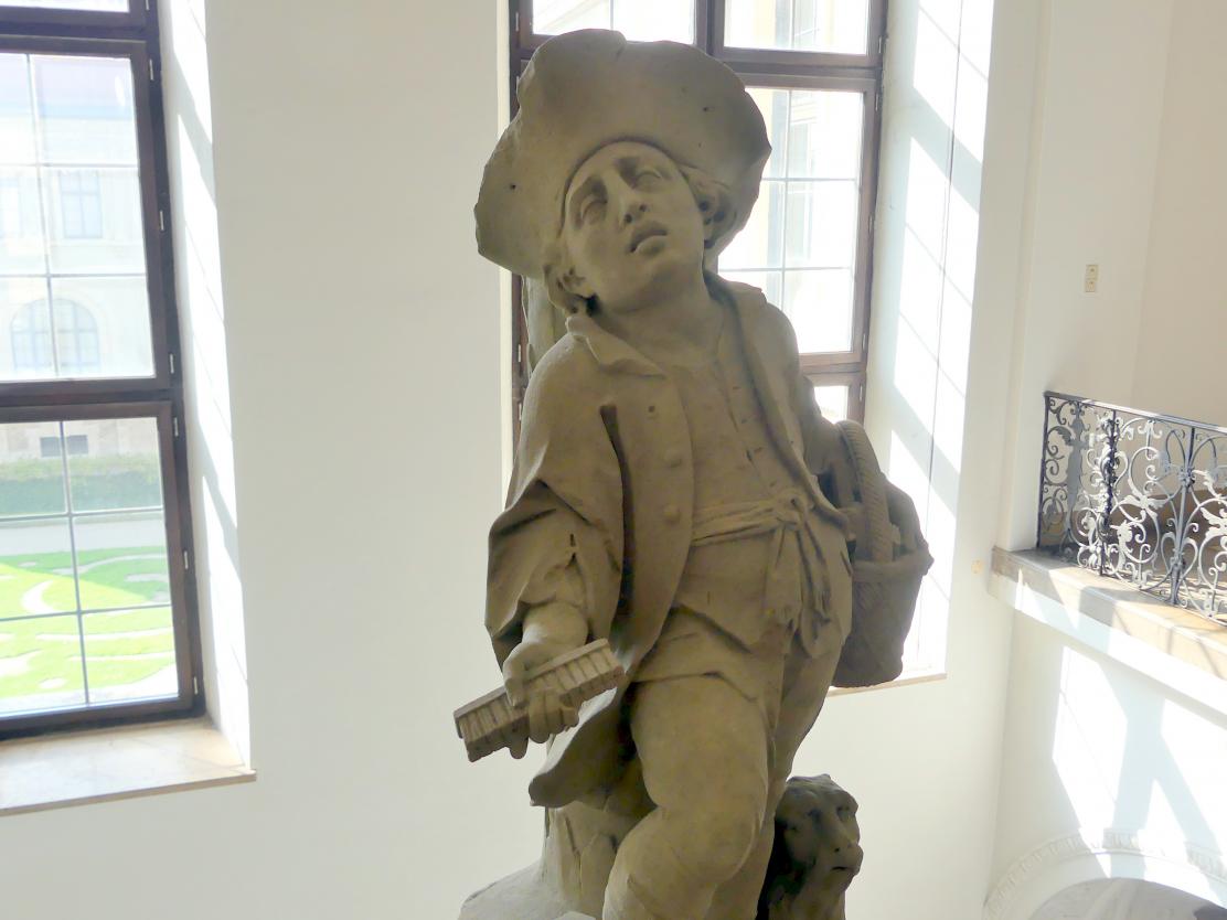 Johann Peter Wagner (1755–1797), Knabe mit Hund, Bürsten verkaufend, Würzburg, ehem. fürstbischöfliche Residenz, jetzt München, Bayerisches Nationalmuseum, Treppenhaus, um 1775, Bild 2/4