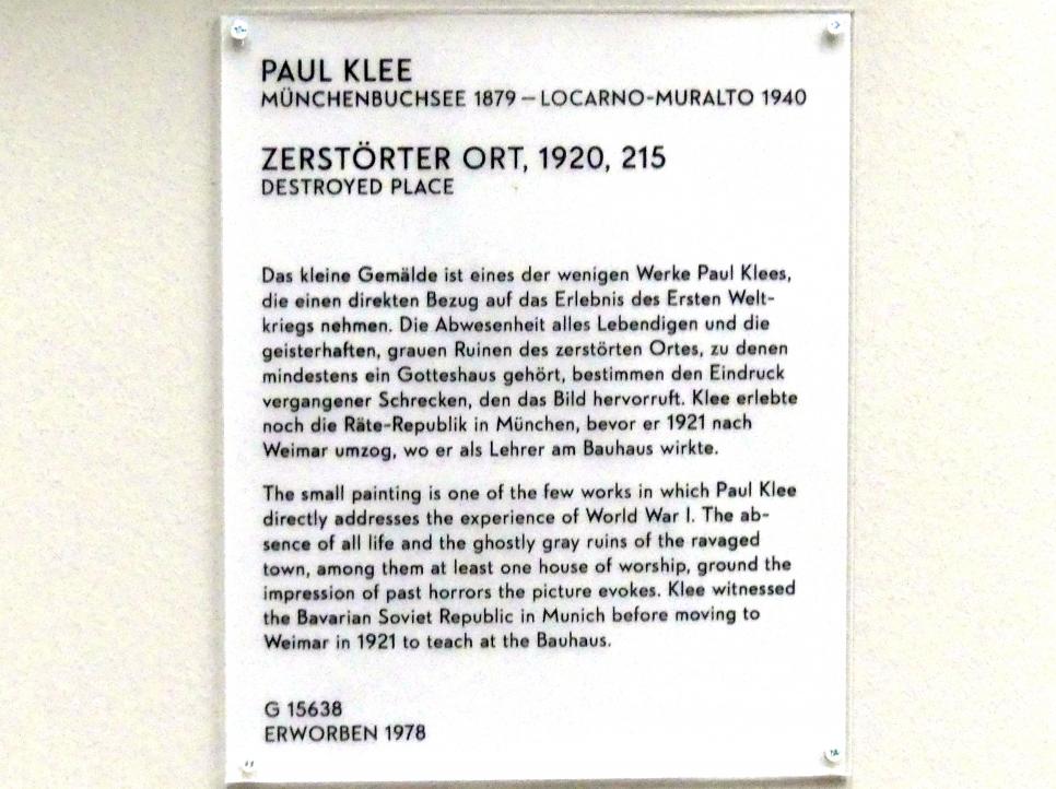 Paul Klee (1904–1940), Zerstörter Ort, München, Lenbachhaus, Saal 37, 1920, Bild 2/2