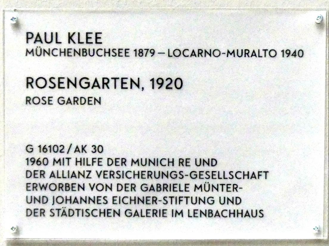 Paul Klee (1904–1940), Rosengarten, München, Lenbachhaus, Saal 37, 1920, Bild 2/2