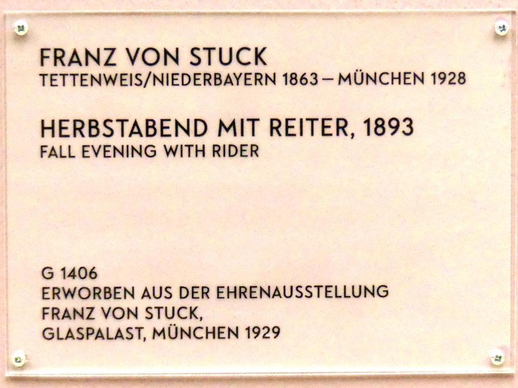 Franz von Stuck (1890–1923), Herbstabend mit Reiter, München, Lenbachhaus, Saal 31, 1893, Bild 2/2