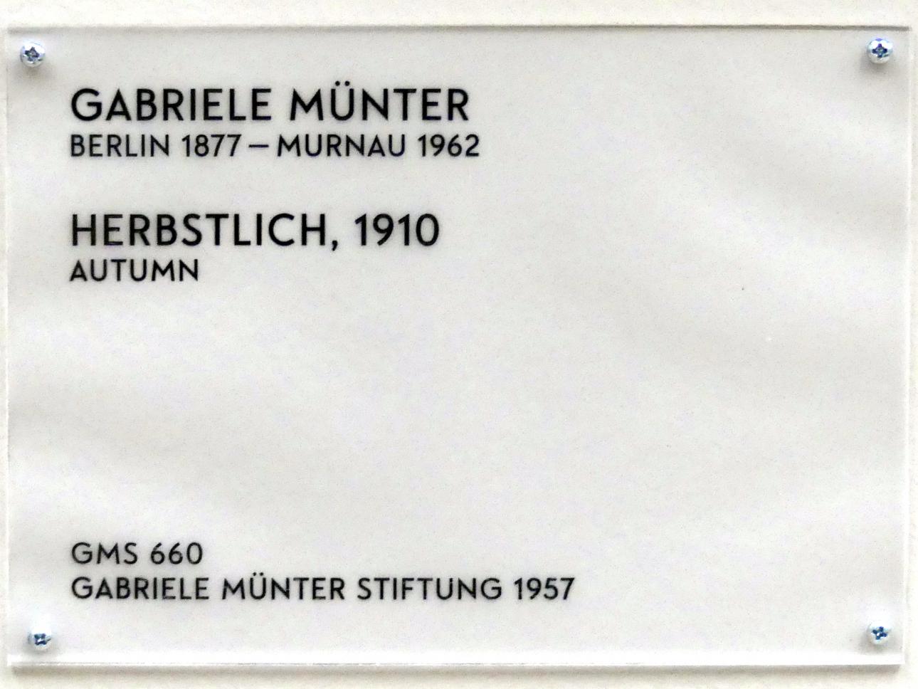 Gabriele Münter (1903–1954), Herbstlich, München, Lenbachhaus, Saal 30, 1910, Bild 2/2