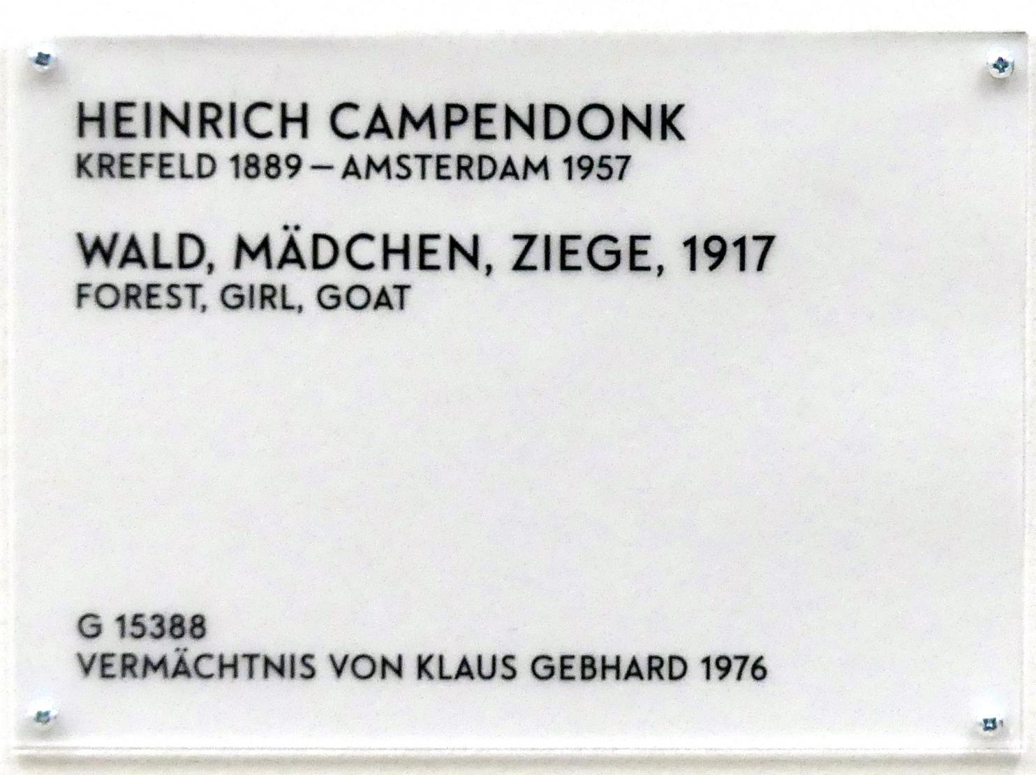 Heinrich Campendonk (1912–1929), Wald, Mädchen, Ziege, München, Lenbachhaus, Saal 30, 1917, Bild 2/2