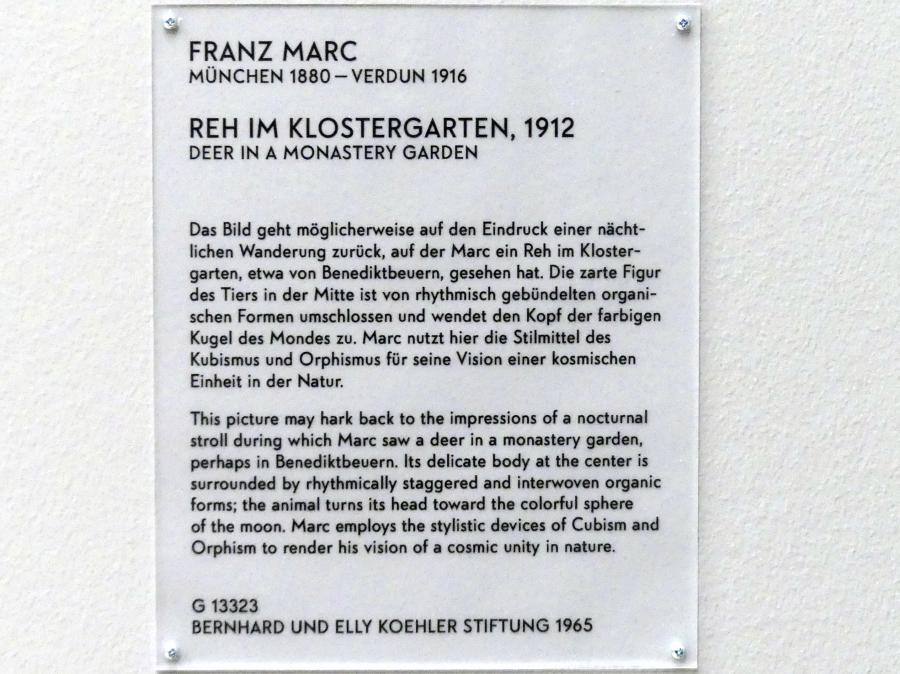 Franz Marc (1904–1914), Reh im Klostergarten, München, Lenbachhaus, Saal 29, 1912, Bild 2/2