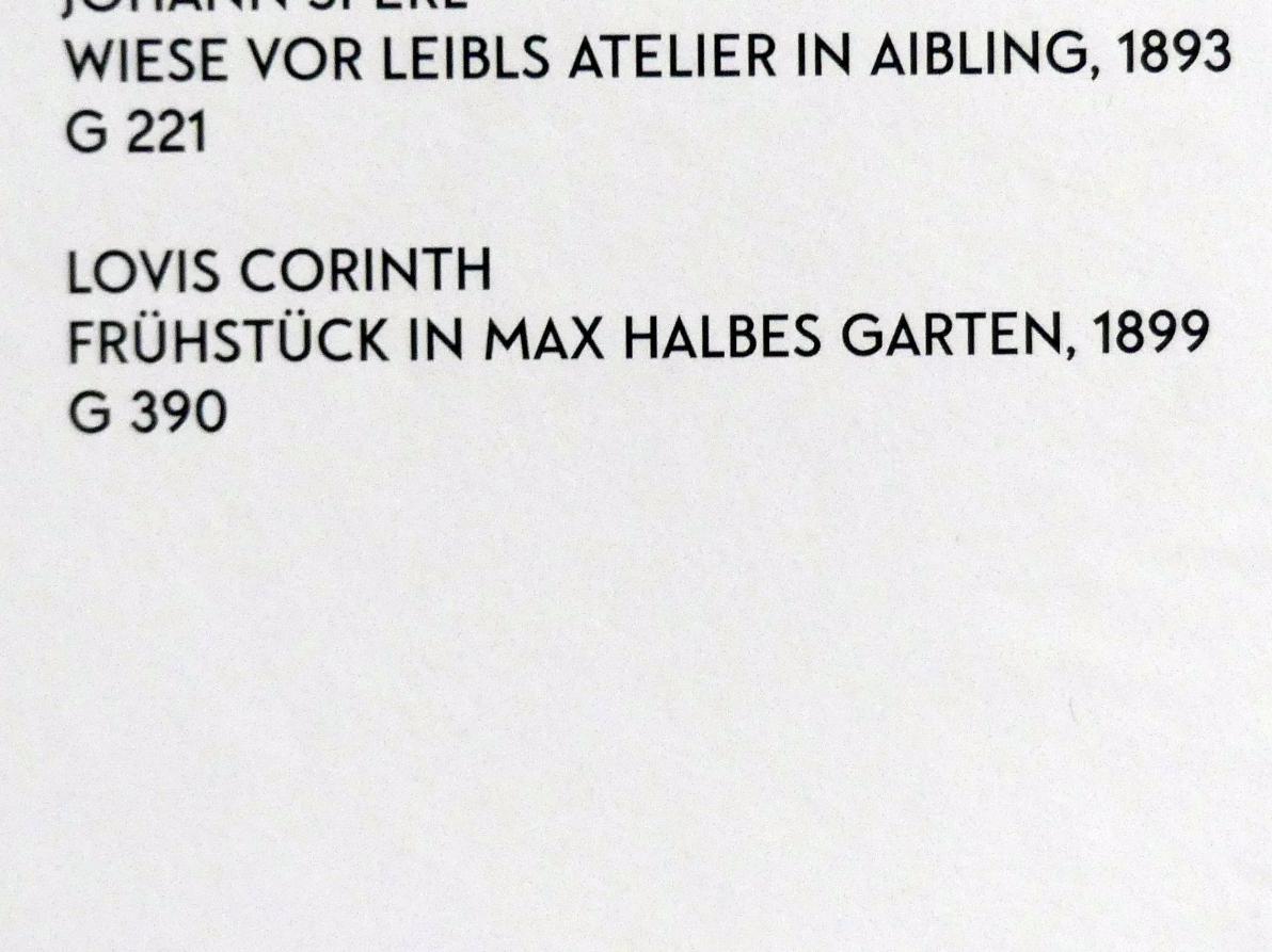 Lovis Corinth (1891–1925), Frühstück in Max Halbes Garten, München, Lenbachhaus, Saal 24, 1899, Bild 2/2