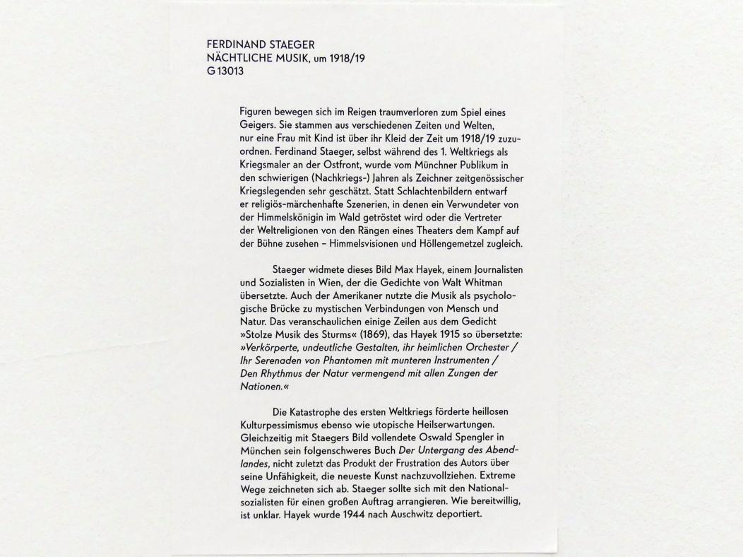Ferdinand Staeger (1918), Nächtliche Musik, München, Lenbachhaus, Saal 26, um 1918–1919, Bild 2/2