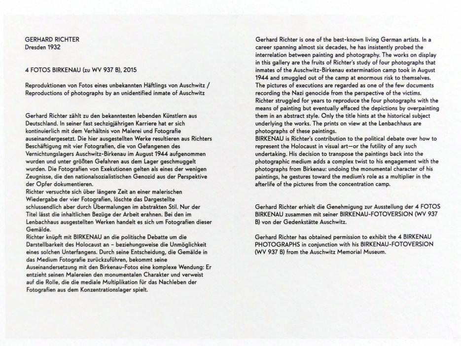 Gerhard Richter (1963–2020), 4 Fotos Birkenau (zu WV 937 B), München, Lenbachhaus, Saal 58, 2015, Bild 6/6