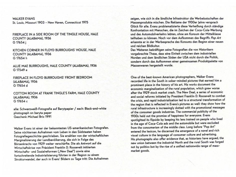 Walker Evans (1936), Fireplace in a side room of the tingle house, Hale County (Alabama), München, Lenbachhaus, Saal 47, 1936, Bild 2/2