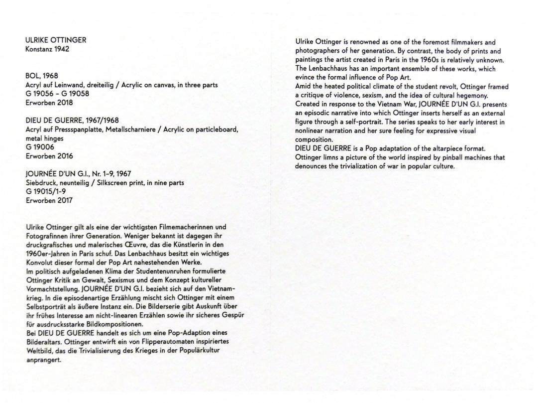 Ulrike Ottinger (1966–1968), Journée d'un G.I., Nr. 1-9, München, Lenbachhaus, Saal 48, 1967, Bild 2/2