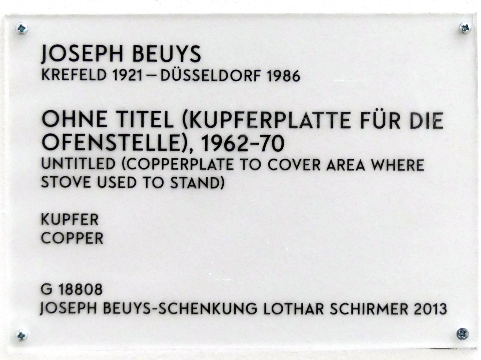 Joseph Beuys (1948–1985), Ohne Titel (Kupferplatte für die Ofenstelle), München, Lenbachhaus, Saal 45, 1962–1970, Bild 6/6