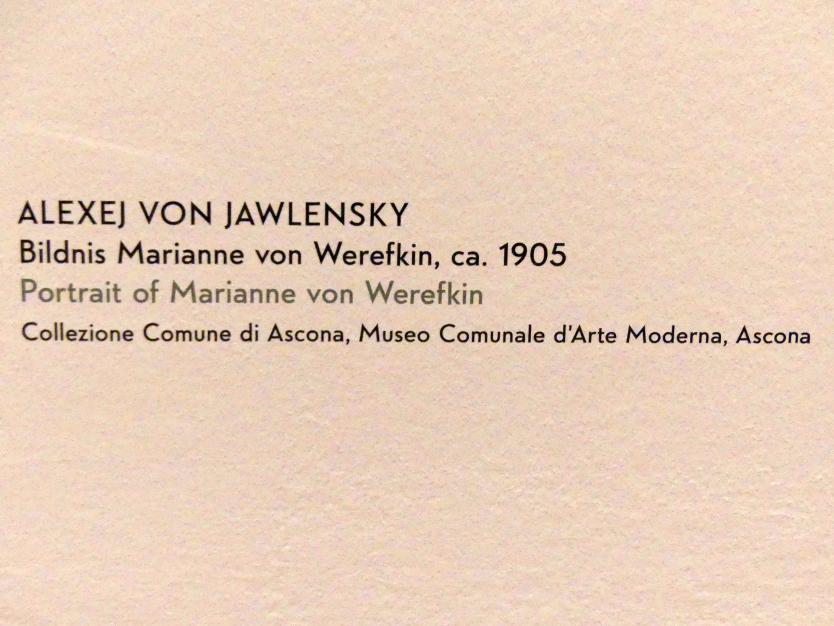 Alexej von Jawlensky (1893–1938), Bildnis Marianne von Werefkin, München, Lenbachhaus, Kunstbau, Ausstellung "Lebensmenschen" vom 22.10.2019-16.02.2020, Porträts von Jawlenski, um 1905, Bild 2/2