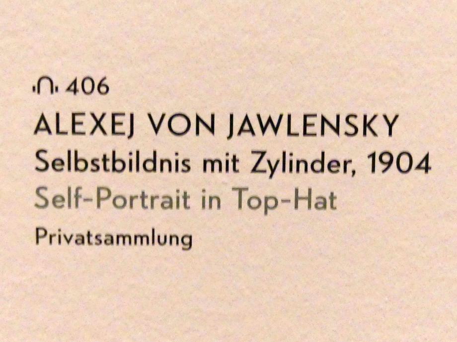 Alexej von Jawlensky (1893–1938), Selbstbildnis mit Zylinder, München, Lenbachhaus, Kunstbau, Ausstellung "Lebensmenschen" vom 22.10.2019-16.02.2020, Porträts von Jawlenski, 1904, Bild 2/2