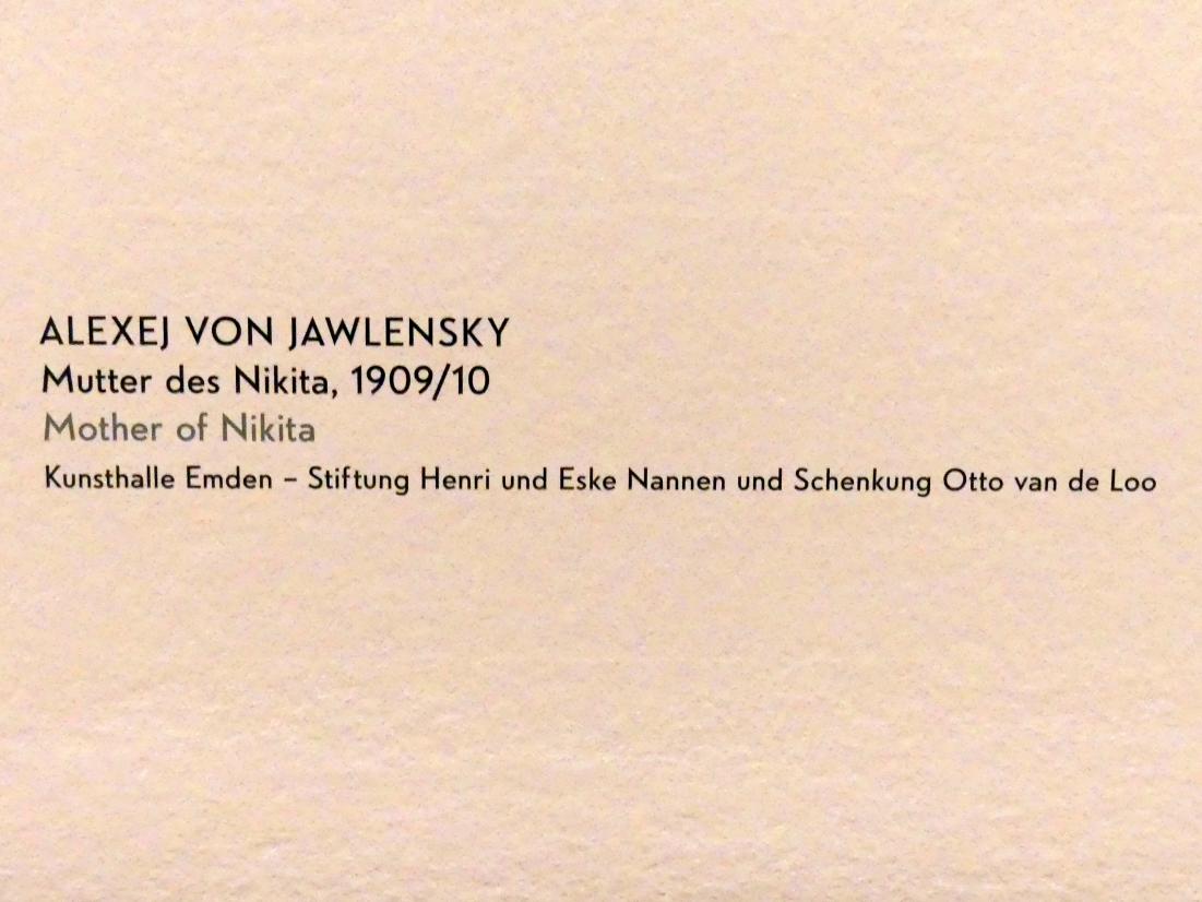 Alexej von Jawlensky (1893–1938), Mutter des Nikita, München, Lenbachhaus, Kunstbau, Ausstellung "Lebensmenschen" vom 22.10.2019-16.02.2020, Porträts von Jawlenski, 1909–1910, Bild 2/2
