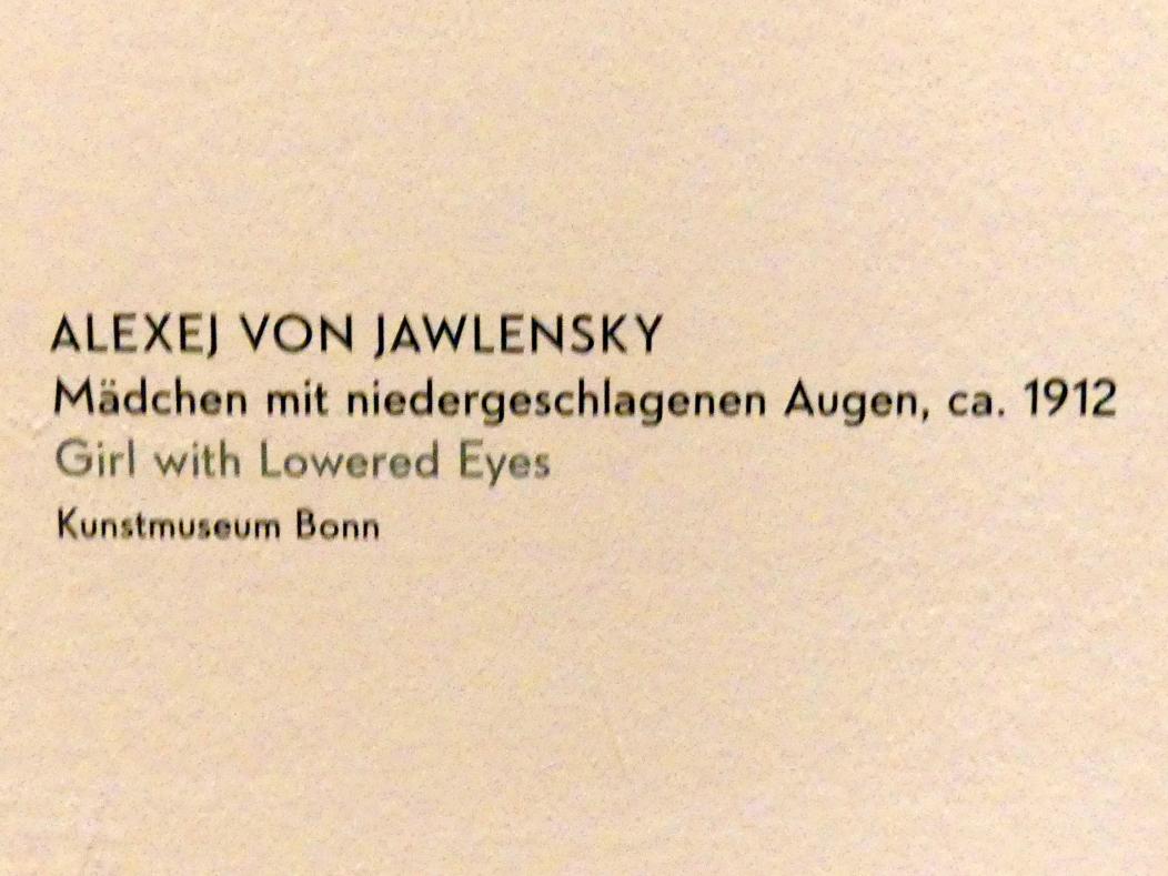 Alexej von Jawlensky (1893–1938), Mädchen mit niedergeschlagenen Augen, München, Lenbachhaus, Kunstbau, Ausstellung "Lebensmenschen" vom 22.10.2019-16.02.2020, Porträts von Jawlenski, um 1912, Bild 2/2