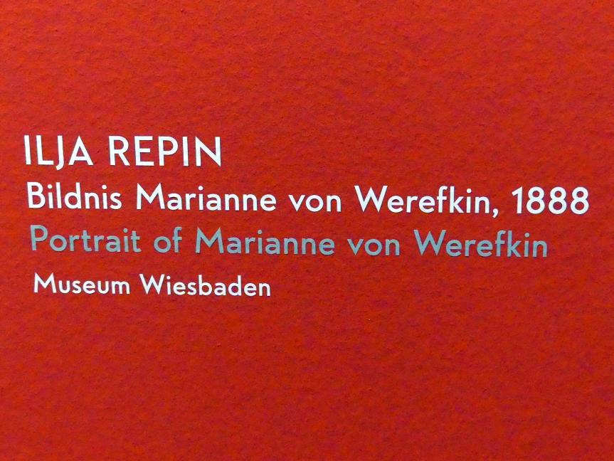 Ilja Jefimowitsch Repin (1884–1915), Bildnis Marianne von Werefkin, München, Lenbachhaus, Kunstbau, Ausstellung "Lebensmenschen" vom 22.10.2019-16.02.2020, Zeit vor 1892, 1888, Bild 2/2