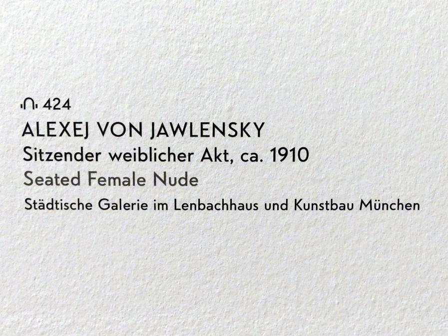Alexej von Jawlensky (1893–1938), Sitzender weiblicher Akt, München, Lenbachhaus, Kunstbau, Ausstellung "Lebensmenschen" vom 22.10.2019-16.02.2020, München, Murnau, Oberstdorf, 1908-1913, um 1910, Bild 2/2