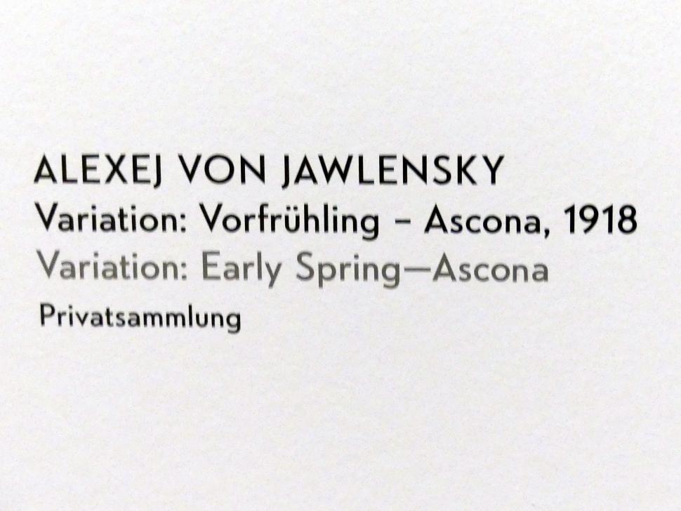 Alexej von Jawlensky (1893–1938), Variation: Vorfrühling - Ascona, München, Lenbachhaus, Kunstbau, Ausstellung "Lebensmenschen" vom 22.10.2019-16.02.2020, Vor der Trennung 1918-1921, 1918, Bild 2/2