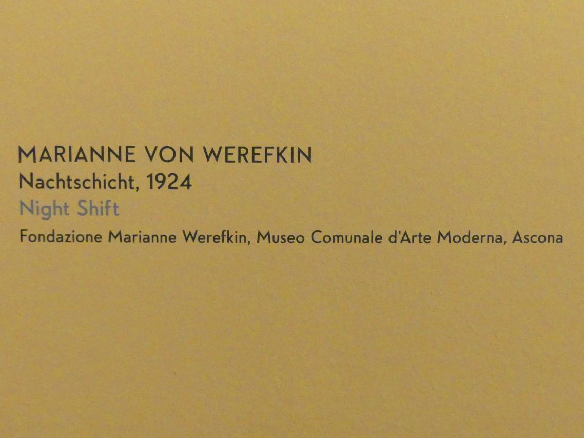 Marianne von Werefkin (1881–1932), Nachtschicht, München, Lenbachhaus, Kunstbau, Ausstellung "Lebensmenschen" vom 22.10.2019-16.02.2020, Getrennte Wege ab 1921, Werefkin, 1924, Bild 2/2