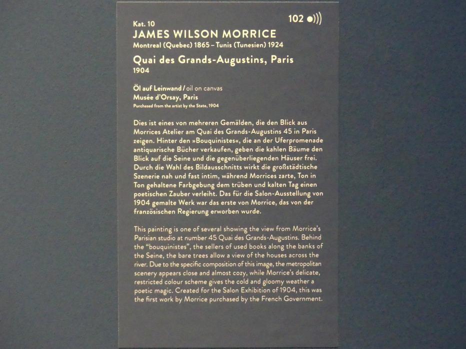 James Wilson Morrice (1897–1921), Quai des Grands-Augustins, Paris, München, Kunsthalle, Ausstellung "Kanada und der Impressionismus" vom 19.07.-17.11.2019, Frankreich-Impressionen, 1904, Bild 2/2