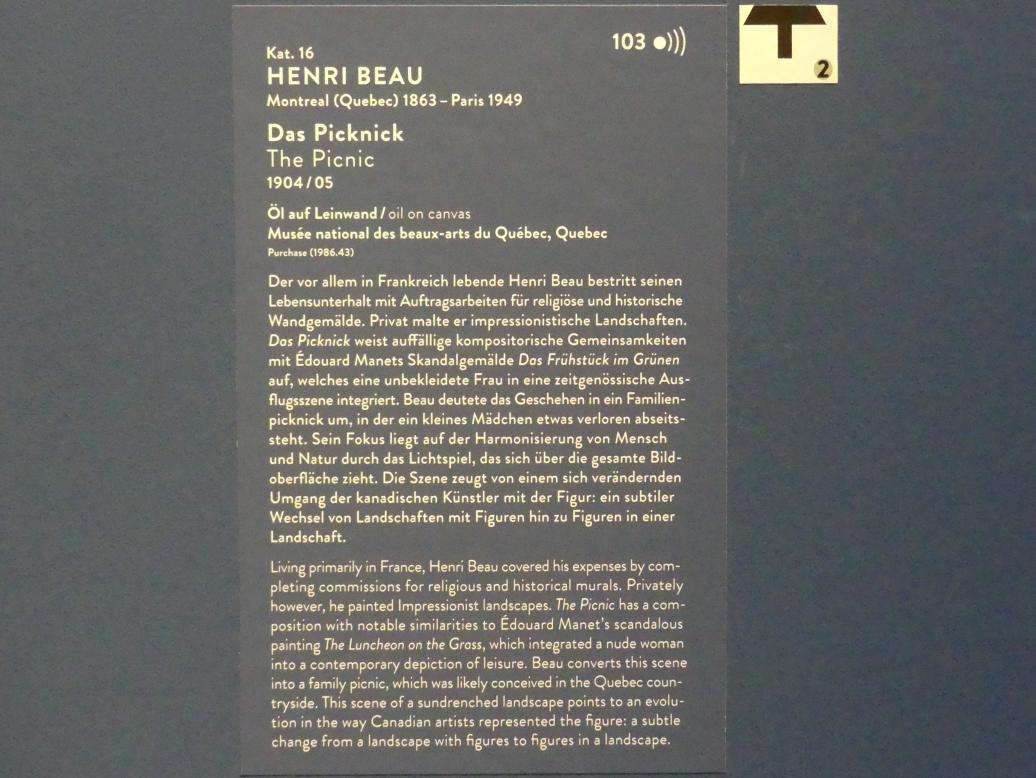 Henri Beau (1897–1904), Das Picknick, München, Kunsthalle, Ausstellung "Kanada und der Impressionismus" vom 19.07.-17.11.2019, Auf dem Land, 1904–1905, Bild 2/2