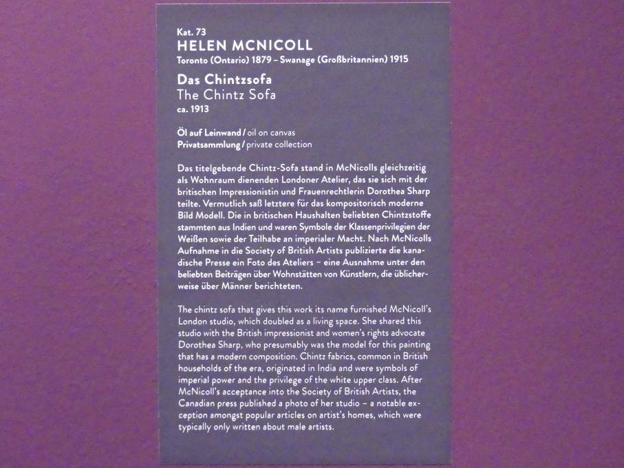 Helen McNicoll (1911–1914), Das Chintzsofa, München, Kunsthalle, Ausstellung "Kanada und der Impressionismus" vom 19.07.-17.11.2019, Frauen in ihrer Freizeit, um 1913, Bild 2/2