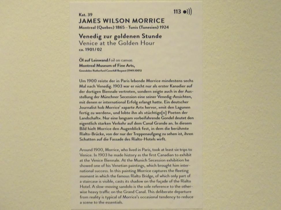 James Wilson Morrice (1897–1921), Venedig zur goldenen Stunde, München, Kunsthalle, Ausstellung "Kanada und der Impressionismus" vom 19.07.-17.11.2019, Neue Horizonte, um 1901–1902, Bild 2/2