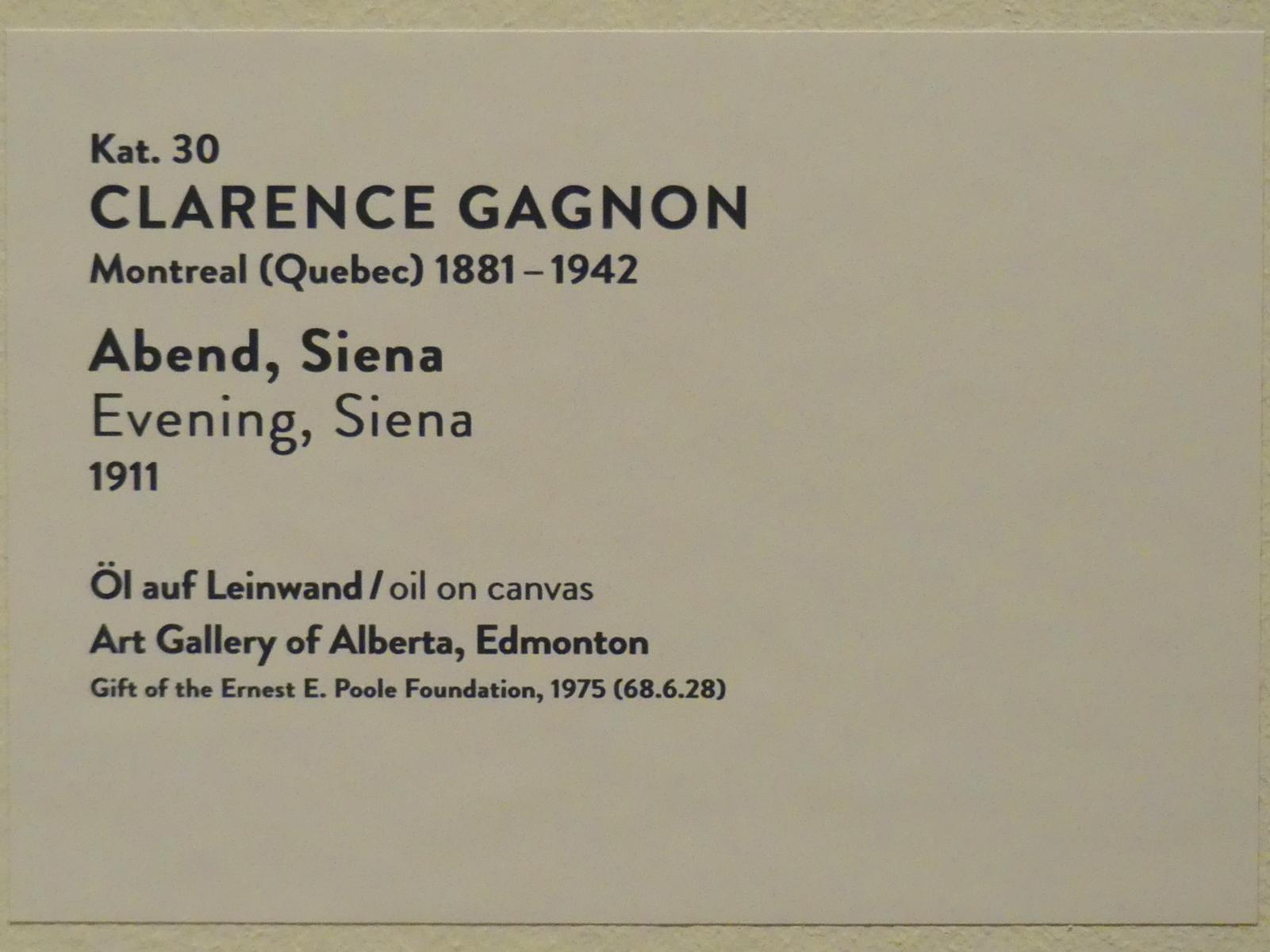 Clarence Gagnon (1907–1916), Abend, Siena, München, Kunsthalle, Ausstellung "Kanada und der Impressionismus" vom 19.07.-17.11.2019, Neue Horizonte, 1911, Bild 2/2